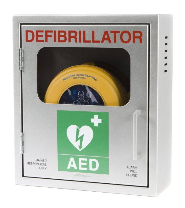 AED Defibrillator in a storage unit