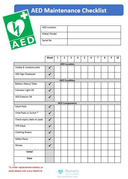 Printable Aed Inspection Checklist Printable Templates