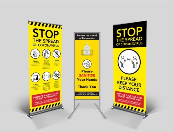 Covid 19 Pull Up Banner and Sanitization Station