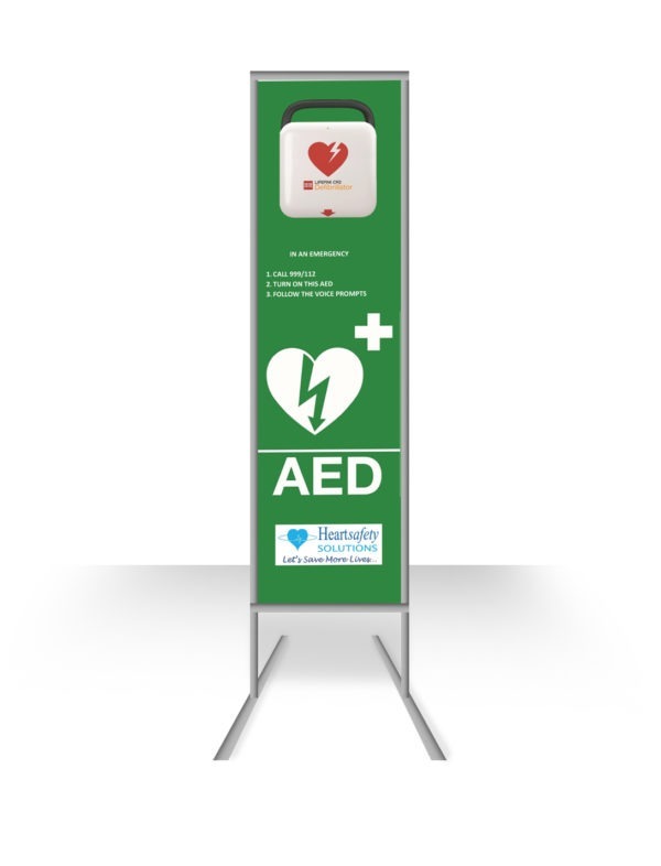 AED Defibrillator Storage Stand and Sign